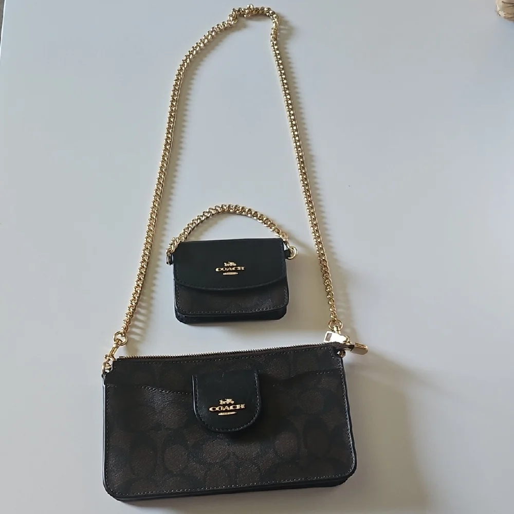 Coach Black Crossbody Bag with Gold Chain - Picture 1 of 10